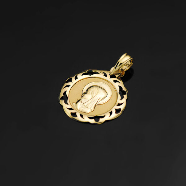 18K MEDALLA ORO AMARILLO VIRGEN NIÑA CERCO CALADO EN BRILLO 20X18 MM - Imagen 2