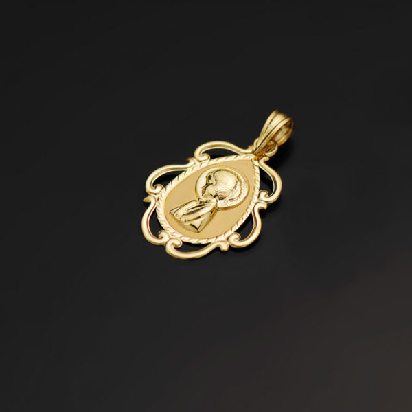 18K MEDALLA ORO AMARILLO VIRGEN NIÑA CERCO CALADO EN BRILLO 22X16 MM - Imagen 2