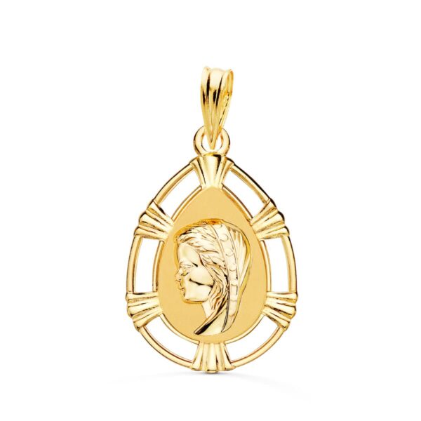 9K MEDALLA ORO AMARILLO VIRGEN NIÑA LAGRIMA 23 X 15 MM