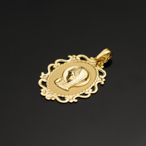 18K MEDALLA ORO AMARILLO VIRGEN NIÑA CERCO CALADO EN BRILLO 31X21 MM - Imagen 2