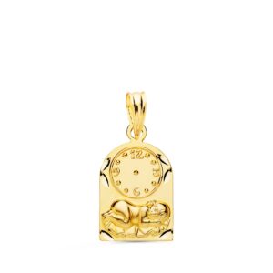 18K MEDALLA ORO AMARILLO ARCO NIÑO DE LA HORA CON RELOJ TALLADA 18X11 MM