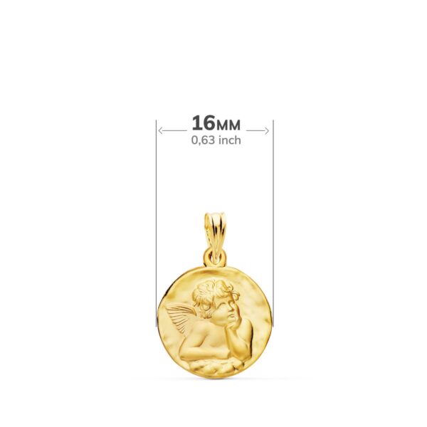 18K MEDALLA ORO AMARILLO REDONDA ANGELITO BURLON MATIZADO 16 MM - Imagen 2