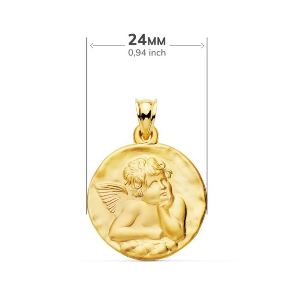 18K MEDALLA ORO AMARILLO REDONDA ANGELITO BURLON MATIZADO 24 MM - Imagen 2