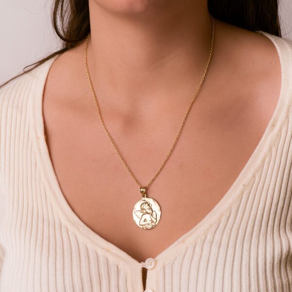 18K MEDALLA ORO AMARILLO ANGEL BURLON BRILLO 28 MM - Imagen 2