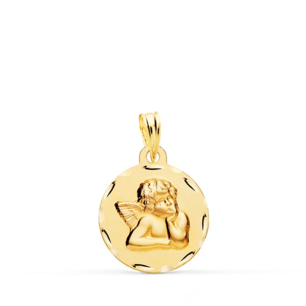 9K MEDALLA ORO AMARILLO REDONDA ANGELITO BURLON TALLADA 16 MM