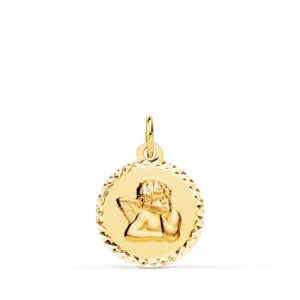 18K MEDALLA ORO AMARILLO ANGELITO BURLON CERCO TALLADO 16 MM