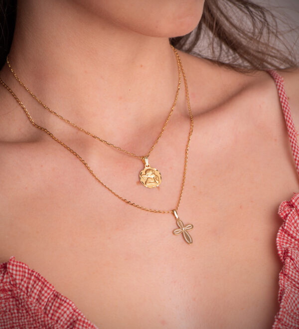 18K MEDALLA ORO AMARILLO REDONDA ANGELITO BURLON TALLADA 14 MM - Imagen 2