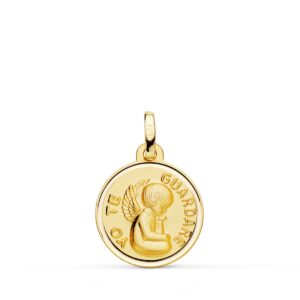 18K MEDALLA ORO AMARILLO ANGEL " YO TE GUARDARE " BISEL 16 MM