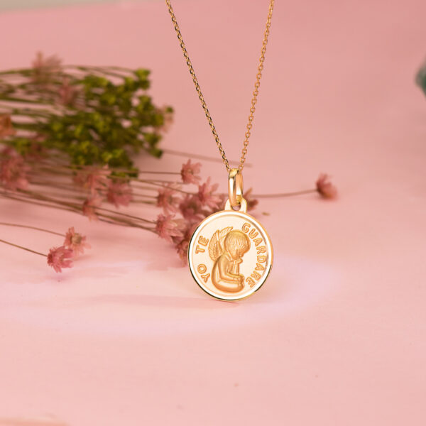 18K MEDALLA ORO AMARILLO ANGEL " YO TE GUARDARE " BISEL 16 MM - Imagen 2