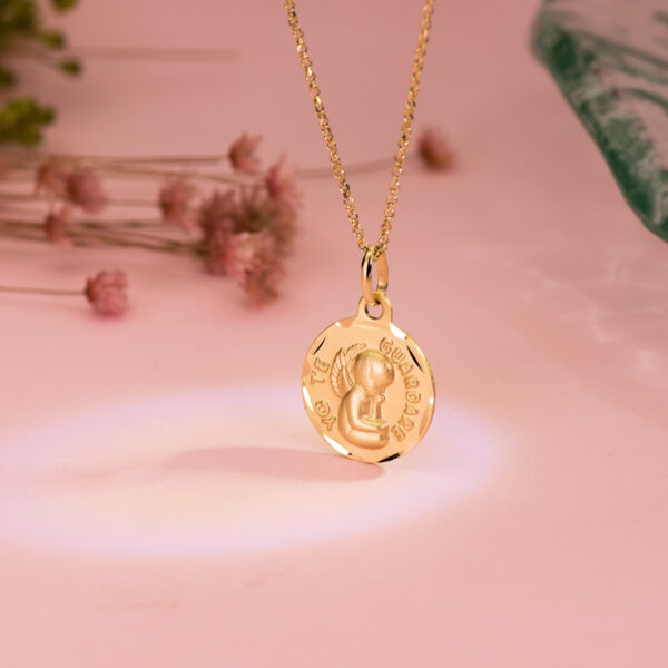 18K MEDALLA ORO AMARILLO TALLADA ANGEL " YO TE GUARDARE " 14 MM - Imagen 2