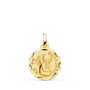 18K MEDALLA ORO AMARILLO TALLADA ANGEL " YO TE GUARDARE " 16 MM