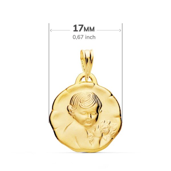 18K MEDALLA ORO AMARILLO ANGEL NIÑO DE LA FLOR 17 MM - Imagen 3