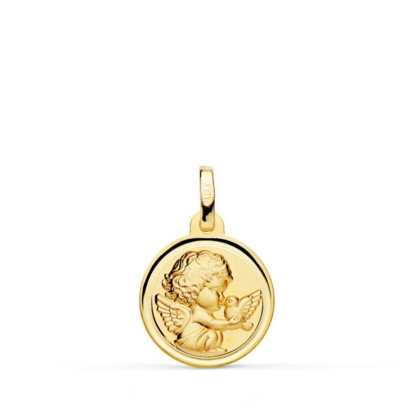 9K MEDALLA ORO AMARILLO REDONDA ANGELITO BURLON Y PALOMA BISEL 14 MM