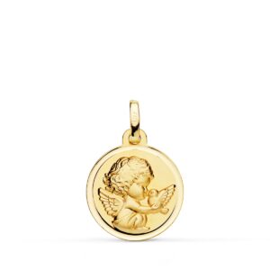18K MEDALLA ORO AMARILLO ANGEL BURLON CON PALOMA BISEL 16 MM