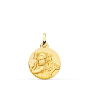 18K MEDALLA ORO AMARILLO ANGEL NIÑA REVOLTOSA MATIZADA 16 MM