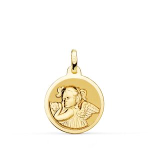 18K MEDALLA ORO AMARILLO ANGEL NIÑA REVOLTOSA BRILLO 18 MM