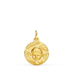 18K MEDALLA ORO AMARILLO ANGEL NIÑO EN LA NUBE MATIZADO. 14 MM