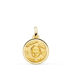 18K MEDALLA ORO AMARILLO ANGEL NIÑO EN LA NUBE BISEL 16 MM