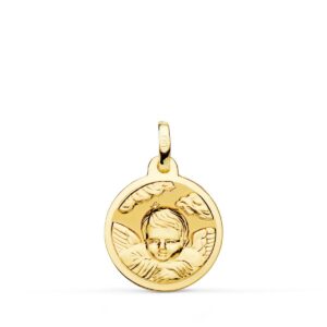 18K MEDALLA ORO AMARILLO ANGEL NIÑO EN LA NUBE BRILLO 16 MM
