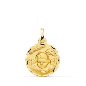 18K MEDALLA ORO AMARILLO ANGEL NIÑO EN LA NUBE TALLADO 18 MM