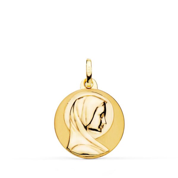 18K MEDALLA ORO AMARILLO MARIA FRANCESA LISA MATIZADA Y BRILLO 18 MM