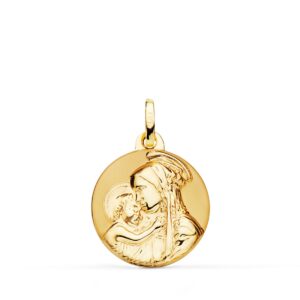 18K MEDALLA ORO AMARILLO MADRE DIVINA TERNURA BRILLO Y MATE 18 MM