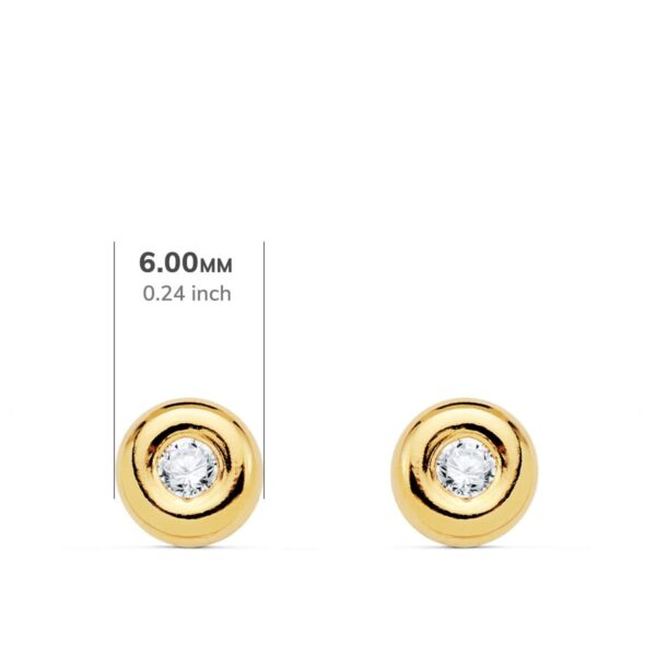 18K PENDIENTES ORO AMARILLO CHATON 6 MM DIAMANTES 2,20 MM 0,100 QTS. G-VS2. CIERRE PRESION - Imagen 2