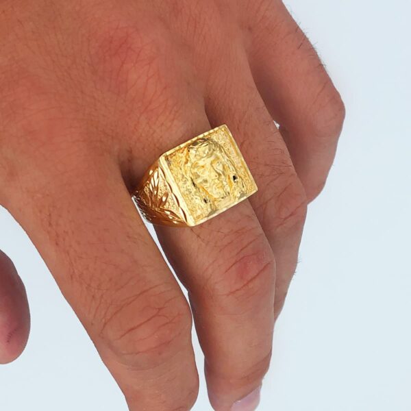 18K SELLO ORO AMARILLO MACIZO CAMARON TALLADO 16X18 MM - Imagen 3