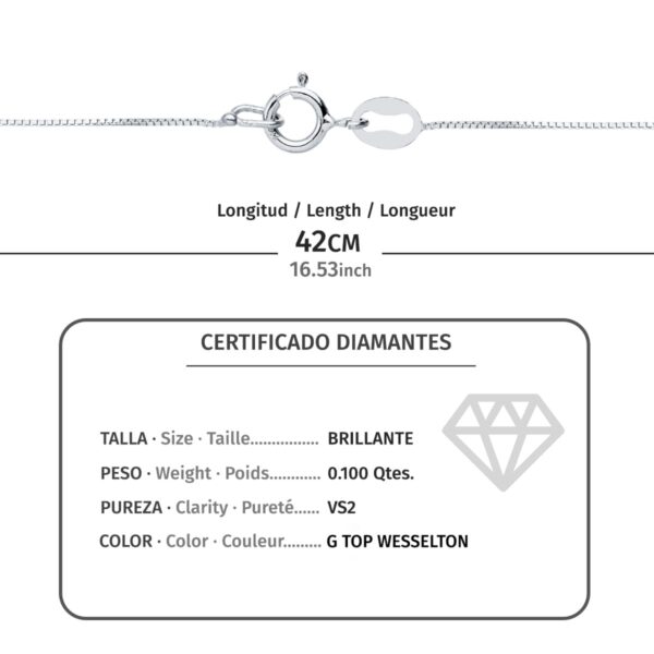 18K GARGANTILLA ORO BLANCO CHATON 6,5 MM DIAMANTE 0,100 QTS. G-VS2. CADENA 42CM - Imagen 3