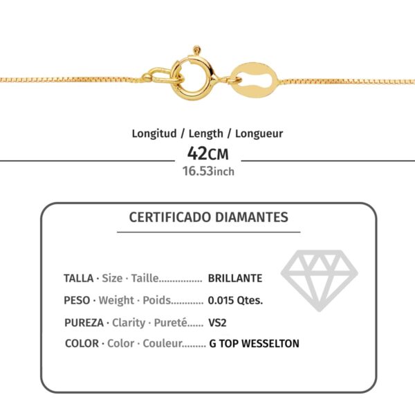 18K COLLAR ORO AMARILLO CRUZ 16 X 8.5 MM DIAMANTE 0,015QT.CADENA VENECIANA 45CM G-VS2 - Imagen 3